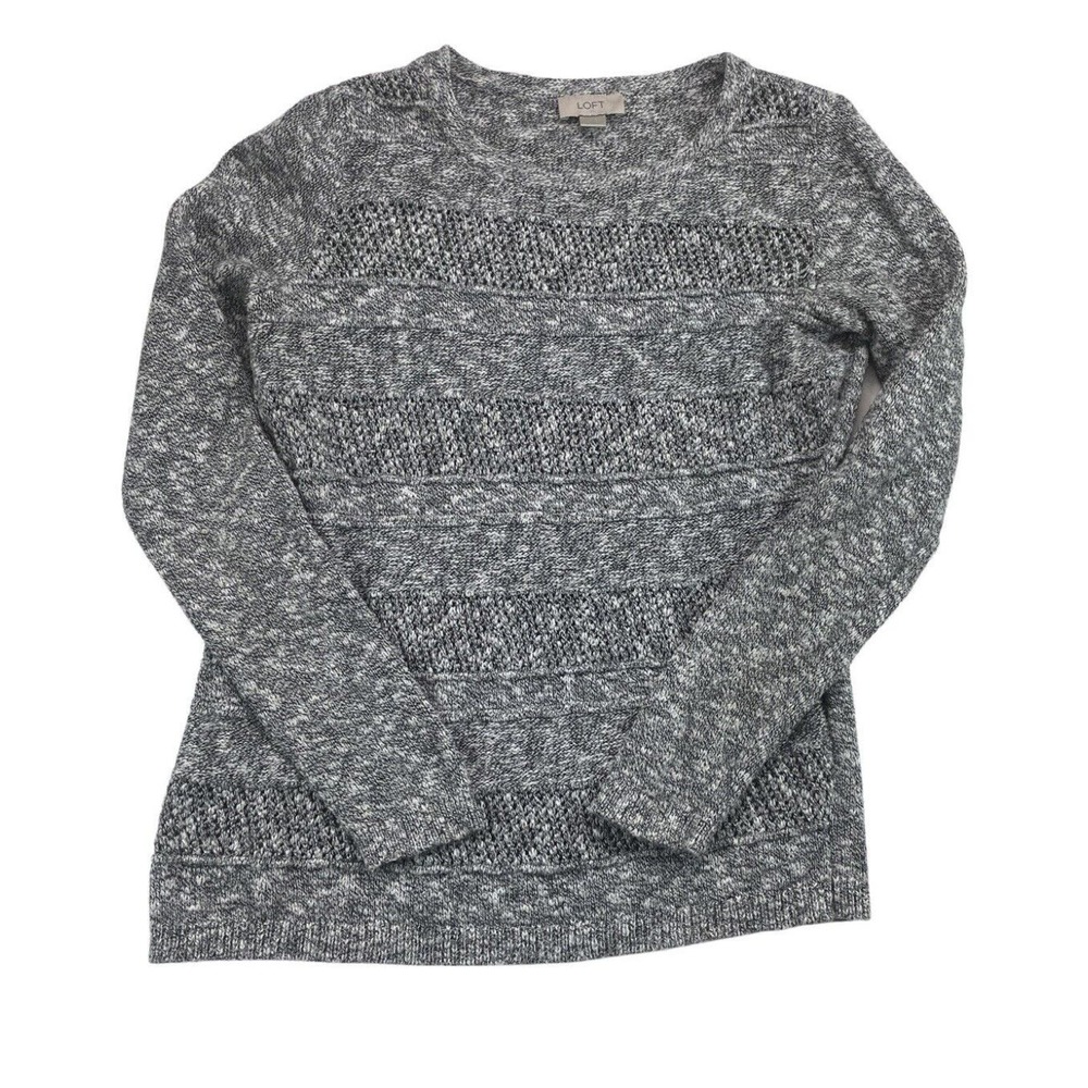 LOFT Sweater Womens Medium Gray Knit Pullover Long Sleeve Round Neck Cotton